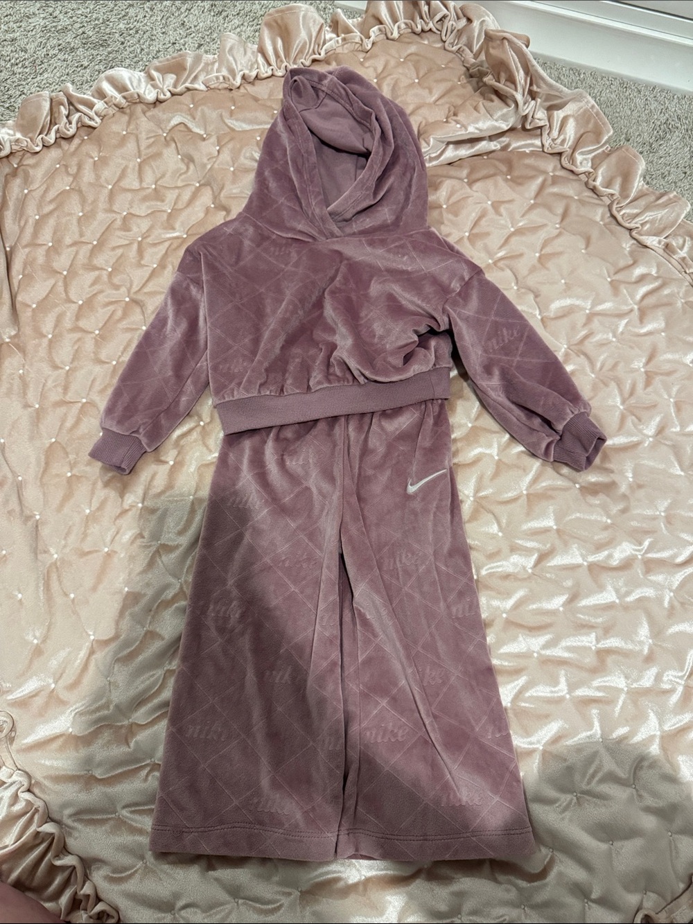 Nike Dusty Mauve Velour Hoodie and Skirt Set